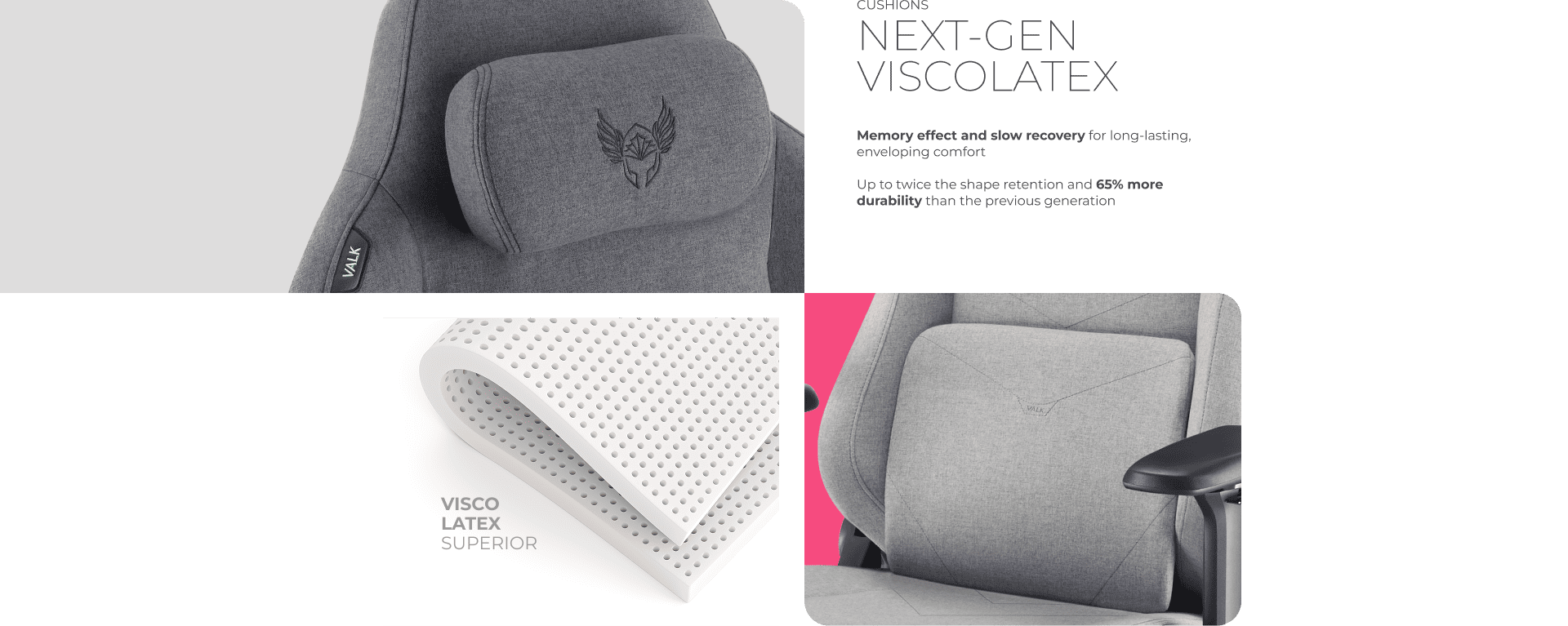 Visco-latex memory cushions with enveloping comfort